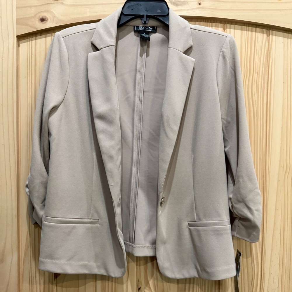 NYCC New York Clothing Co Tan Ruched Sleeve Blazer NWT Size S